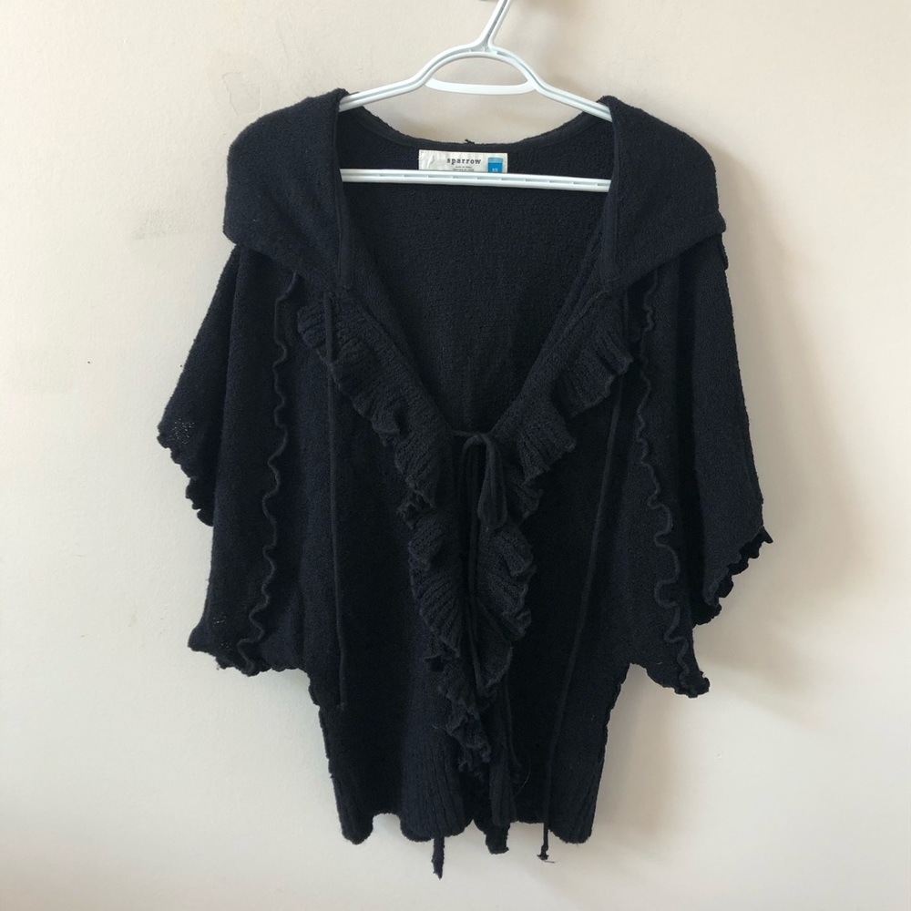 Anthropologie Black Ruffled Poncho